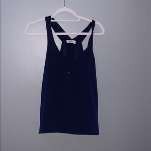 Blue flowy button down tank top